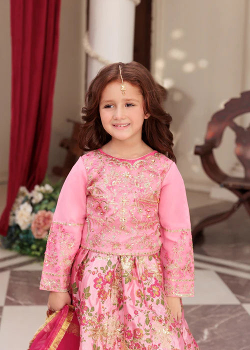 Fareeha | Girls Bubble Gum Organza Lehenga