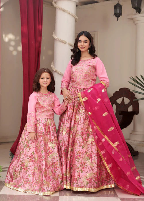 Fareeha | Girls Bubble Gum Organza Lehenga