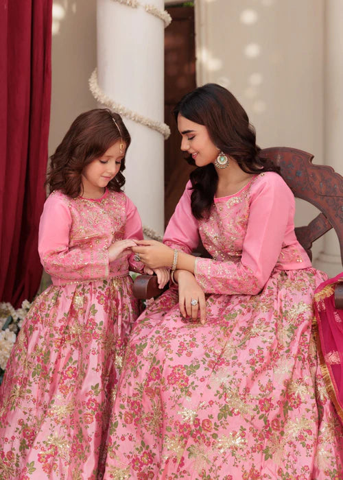 Fareeha | Girls Bubble Gum Organza Lehenga