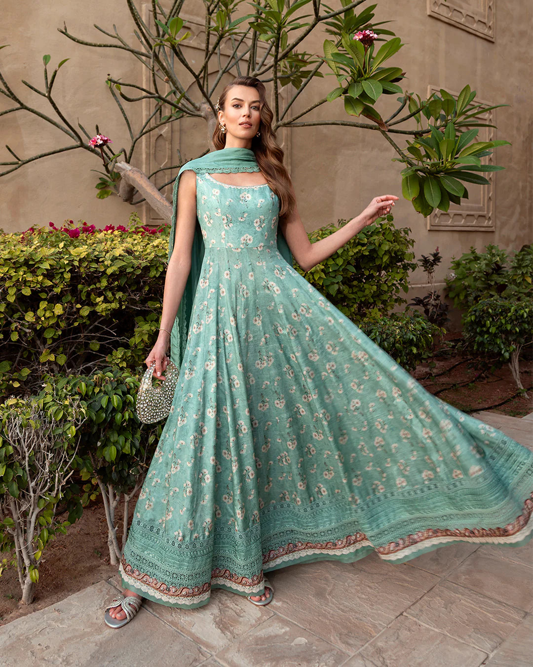 Faiza Saqlain | Printed Embroidered Silk Pishwas