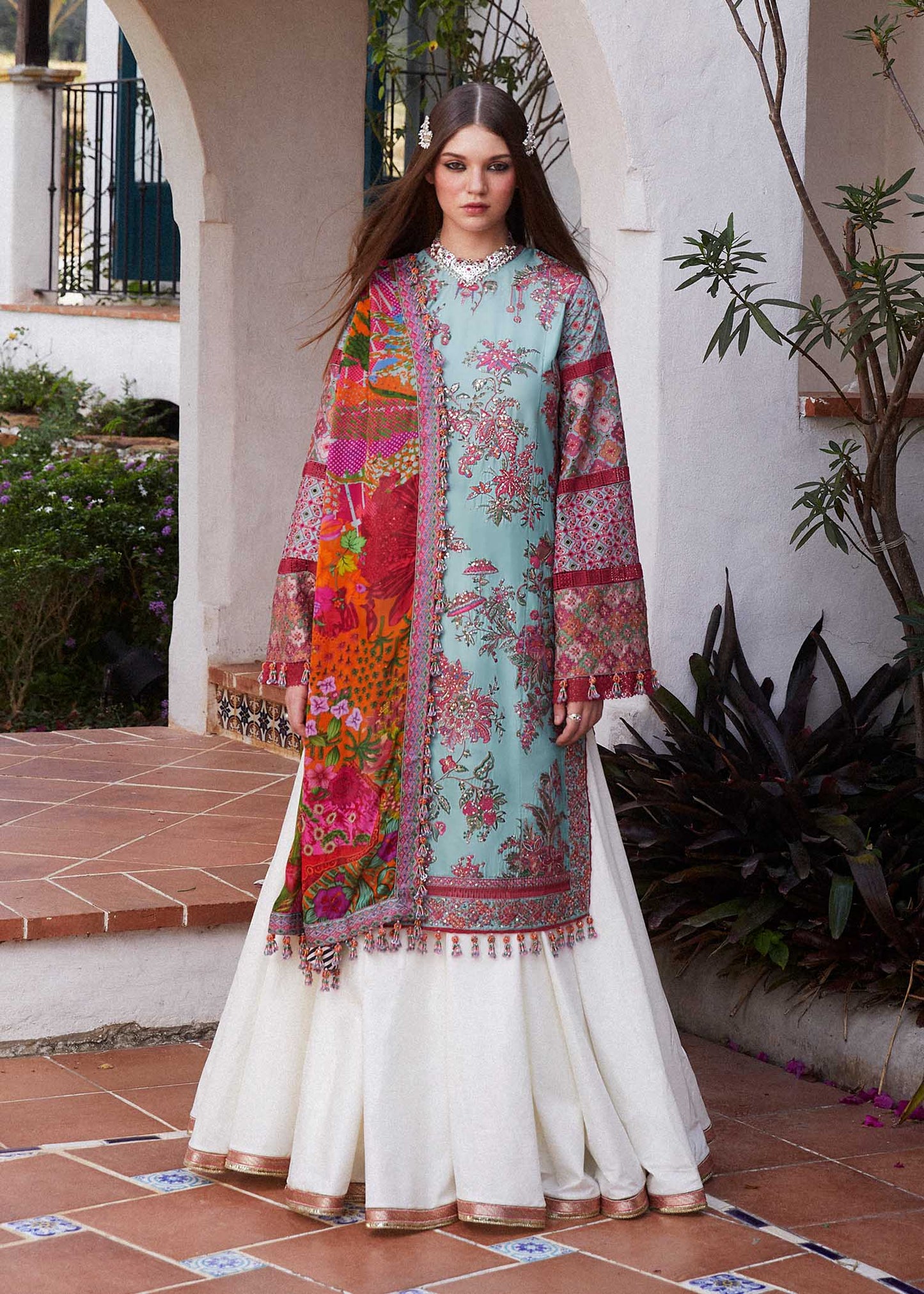 Hussain Rehar | Blue Embroidered Lawn Sharara