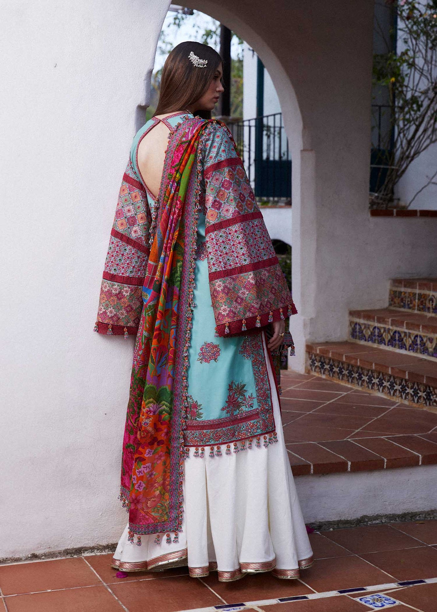 Hussain Rehar | Blue Embroidered Lawn Sharara