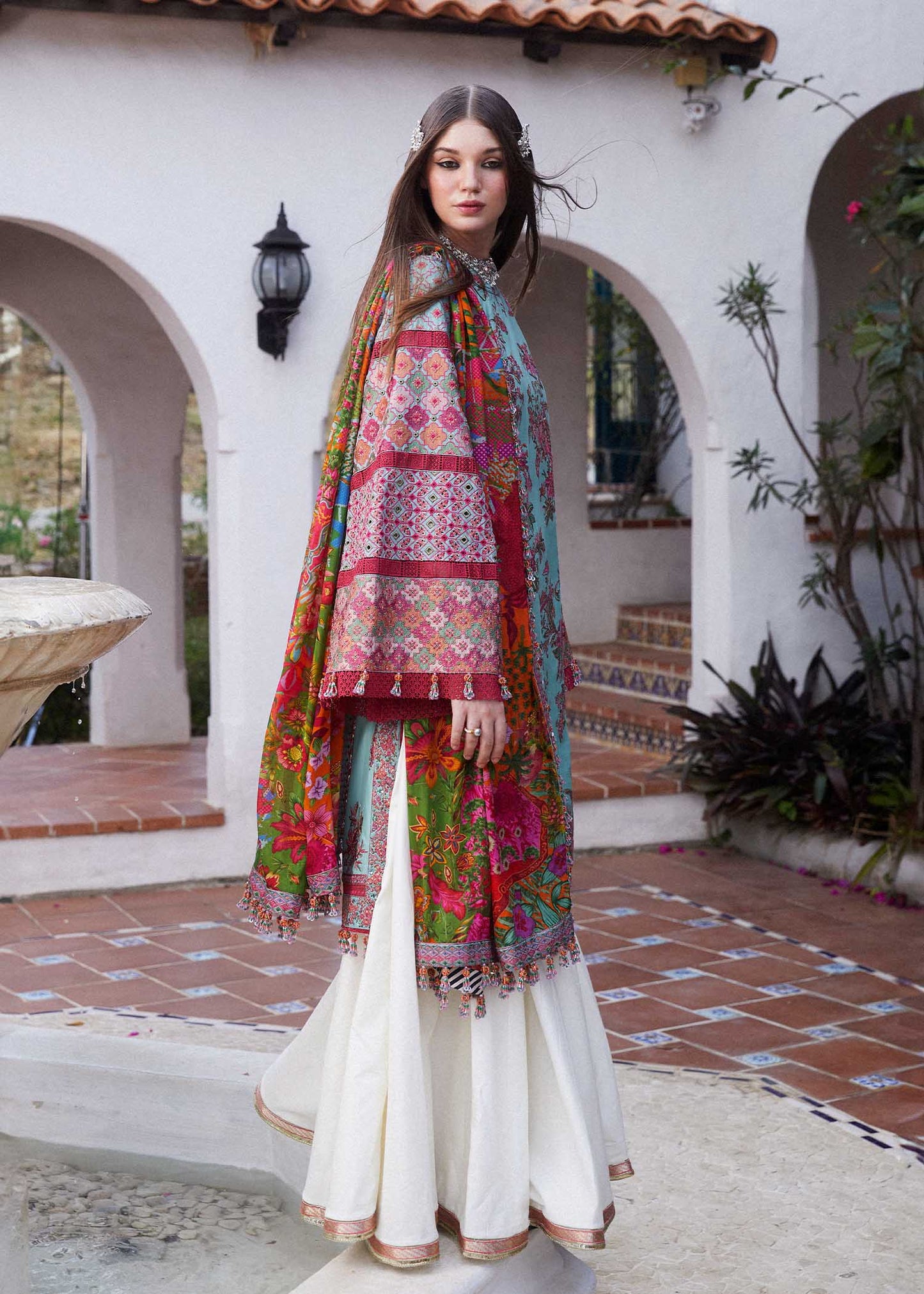 Hussain Rehar | Blue Embroidered Lawn Sharara