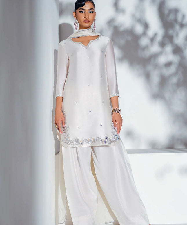 Folk | Ivory Pure Silk Tissue Farshi Shalwar Suit