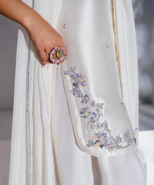 Folk | Ivory Pure Silk Tissue Farshi Shalwar Suit