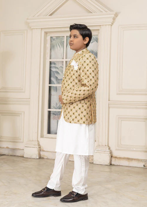 3 Piece | Boys Gold Hand Embroidered Prince Coat Set