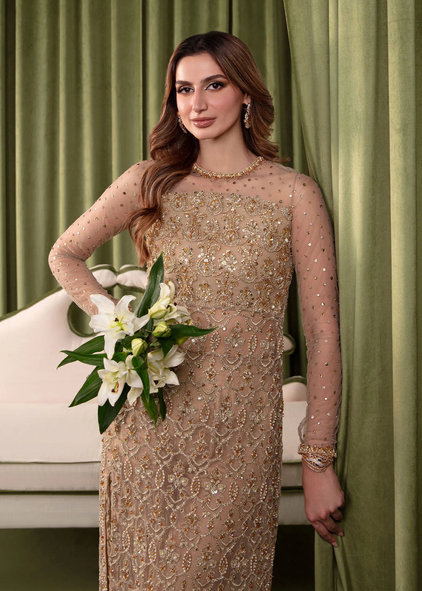 Soha | Nude Raw Silk Embellished Dress