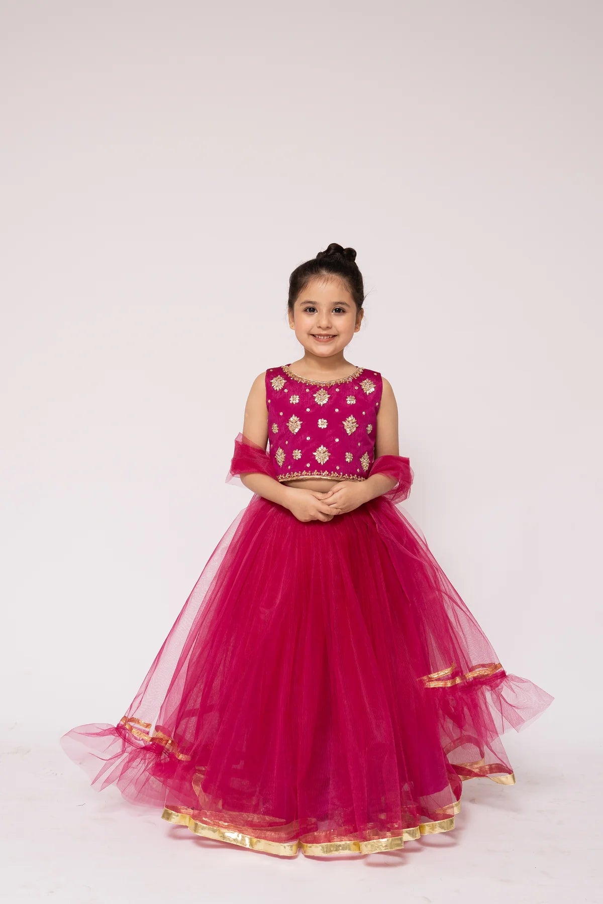 Gulaboo | Girls Raw Silk Net Lehenga Choli