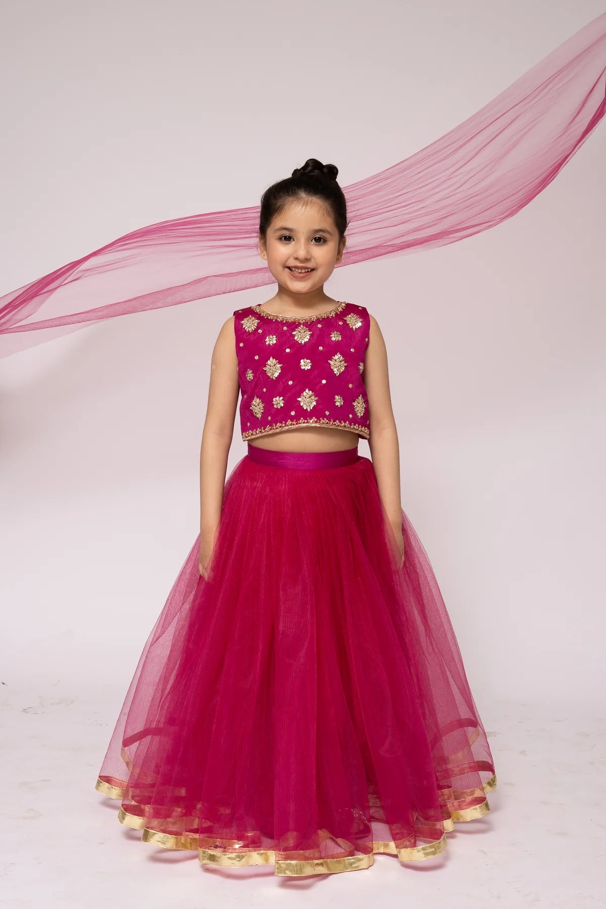 Gulaboo | Girls Raw Silk Net Lehenga Choli