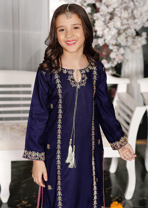 Gulnoor | Girls Blue Embroidered Gharara