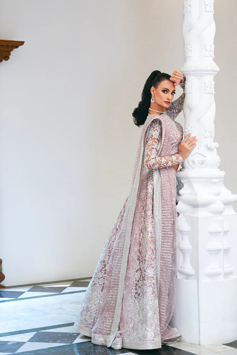 Saira Rizwan | Lilac Net Hand Embellished Lehenga