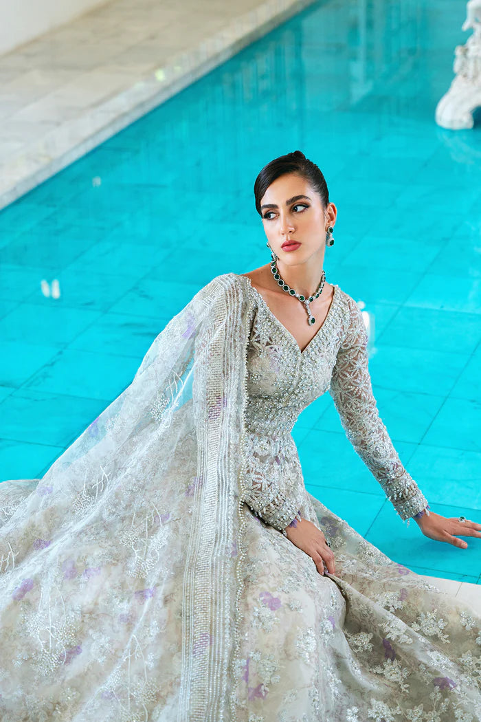 Saira Rizwan | White Organza Hand Embellished Maxi Gown