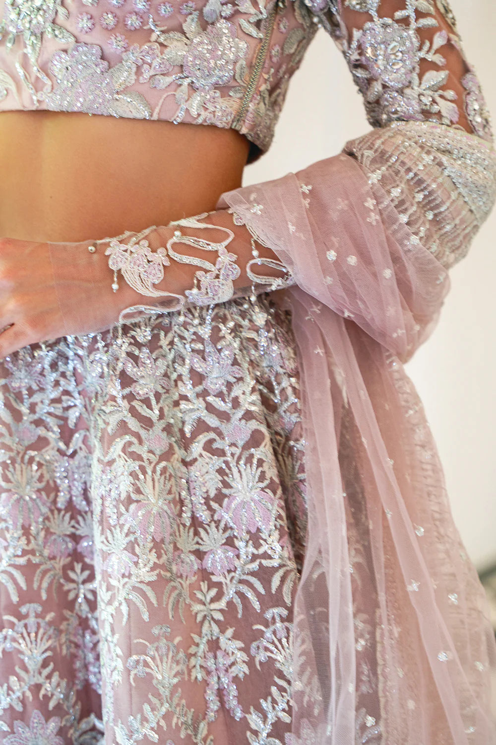 Saira Rizwan | Lilac Net Hand Embellished Lehenga