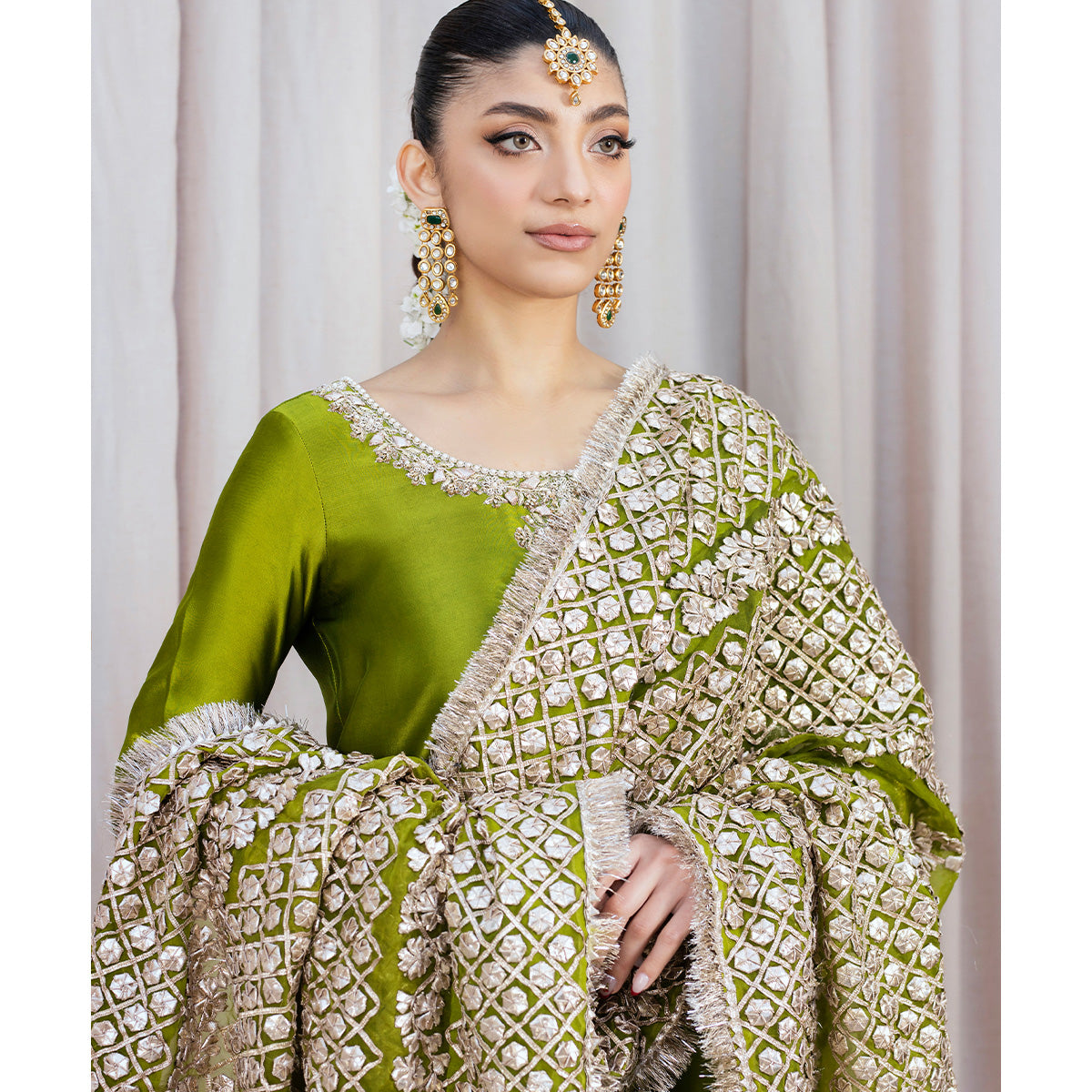 HINNA | Green Silk Embellished Gharara