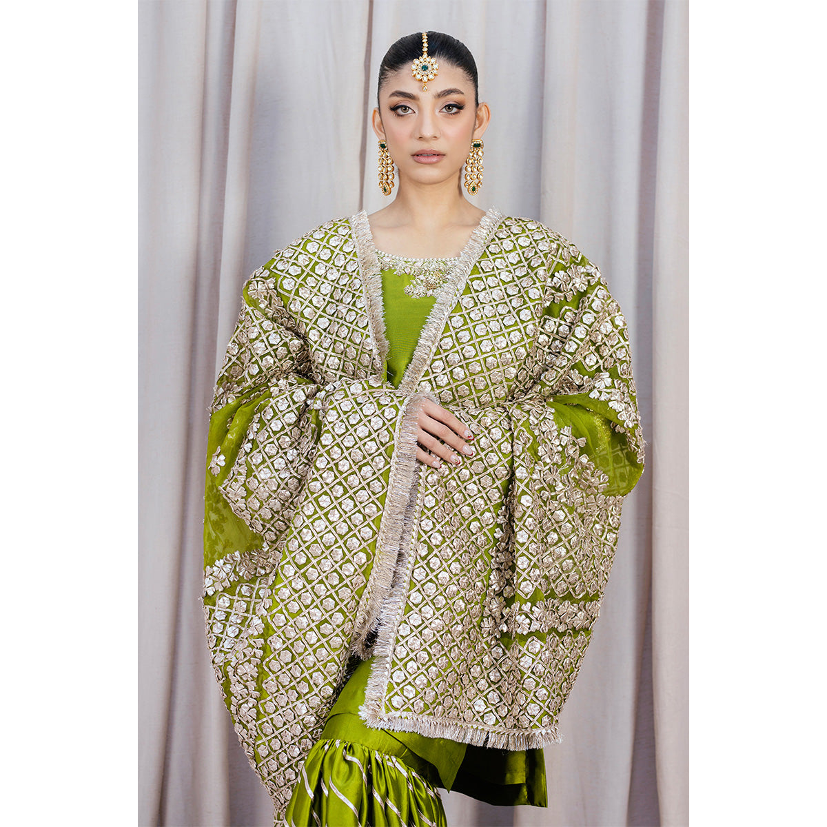 HINNA | Green Silk Embellished Gharara
