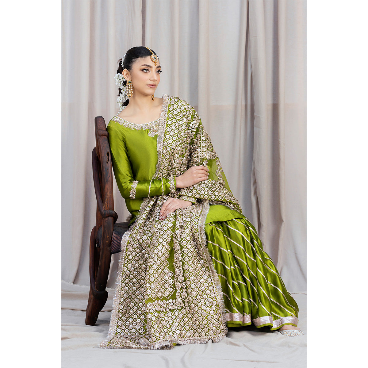 HINNA | Green Silk Embellished Gharara