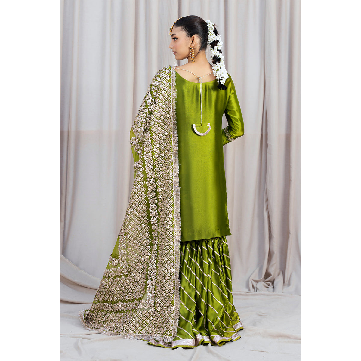 HINNA | Green Silk Embellished Gharara
