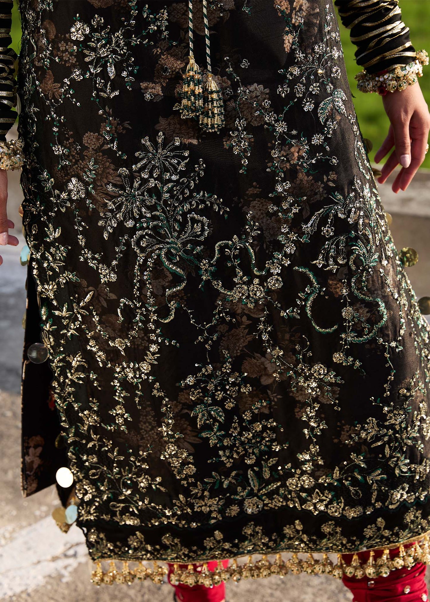 Hussain Rehar | Black Embroidered Organza Churidar Suit