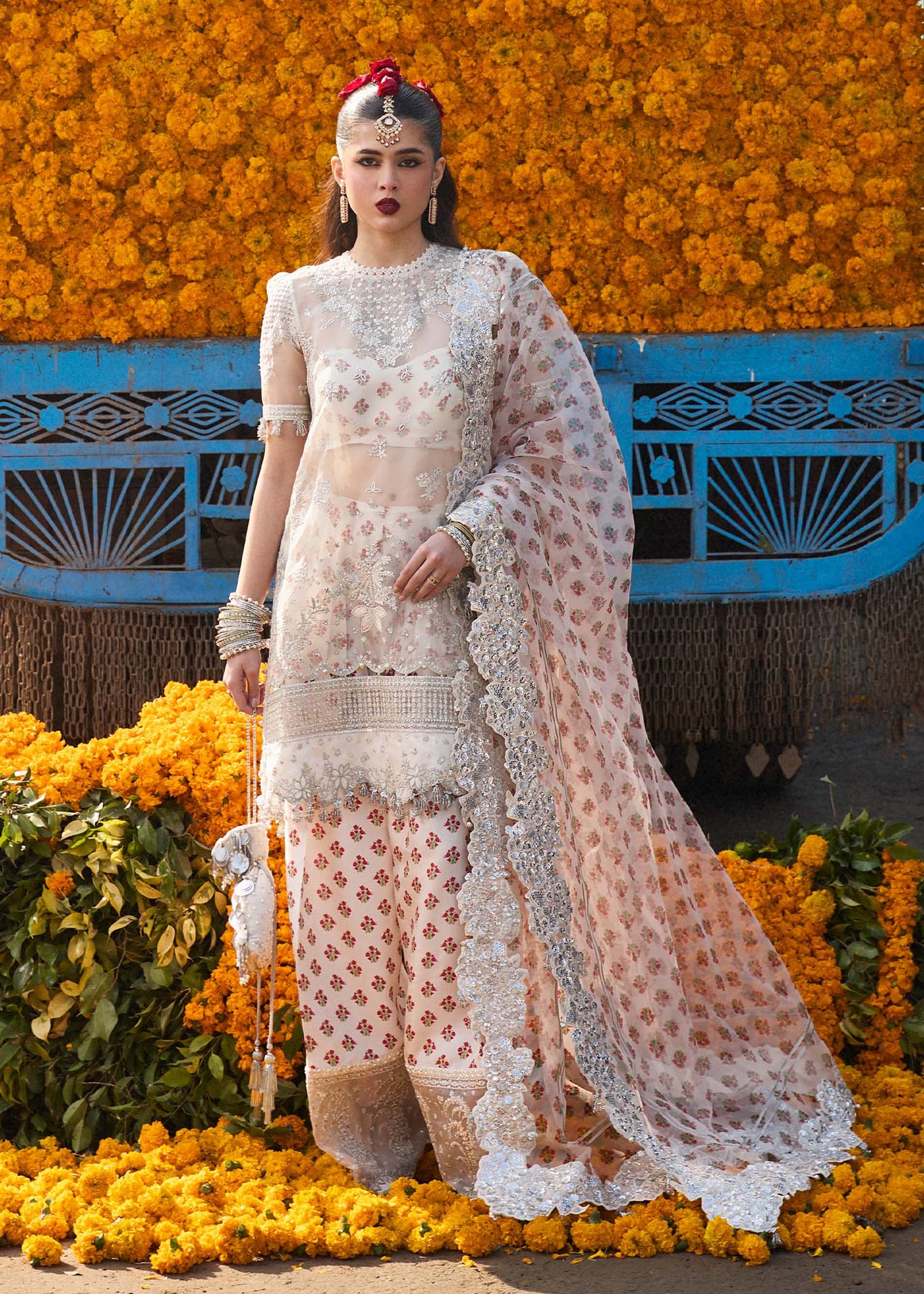 Hussain Rehar | Ivory Embroidered Organza Suit