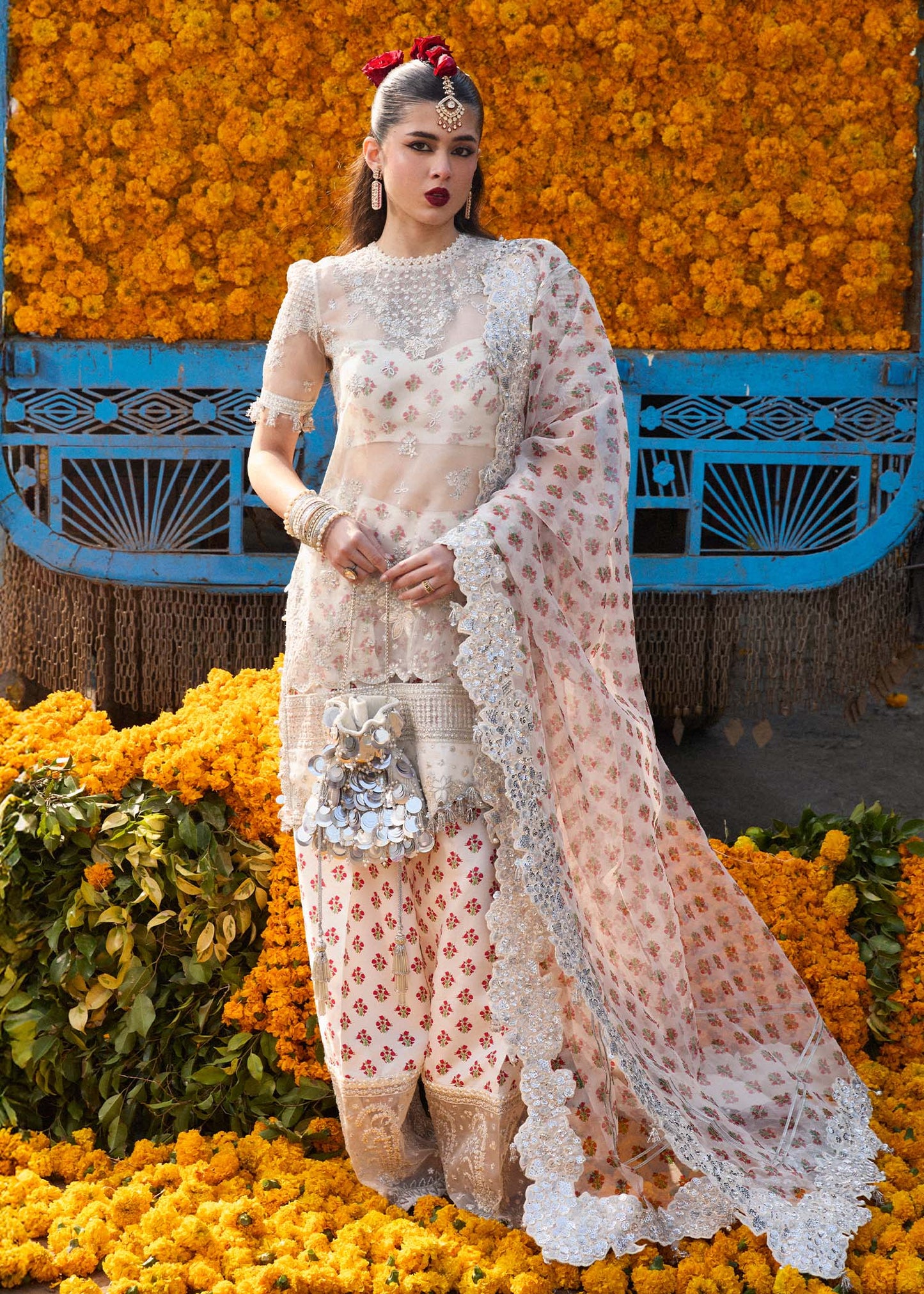 Hussain Rehar | Ivory Embroidered Organza Suit