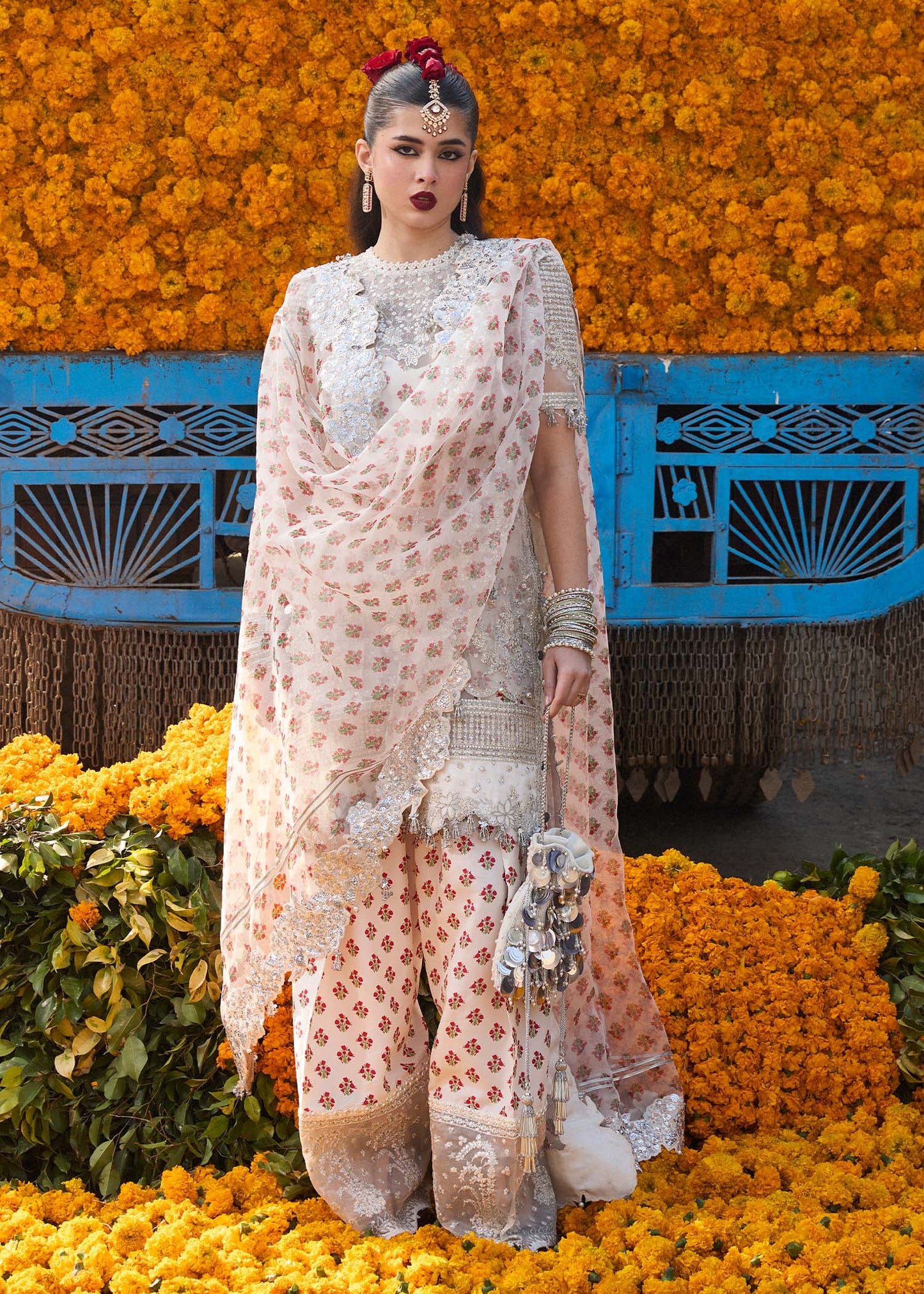 Hussain Rehar | Ivory Embroidered Organza Suit