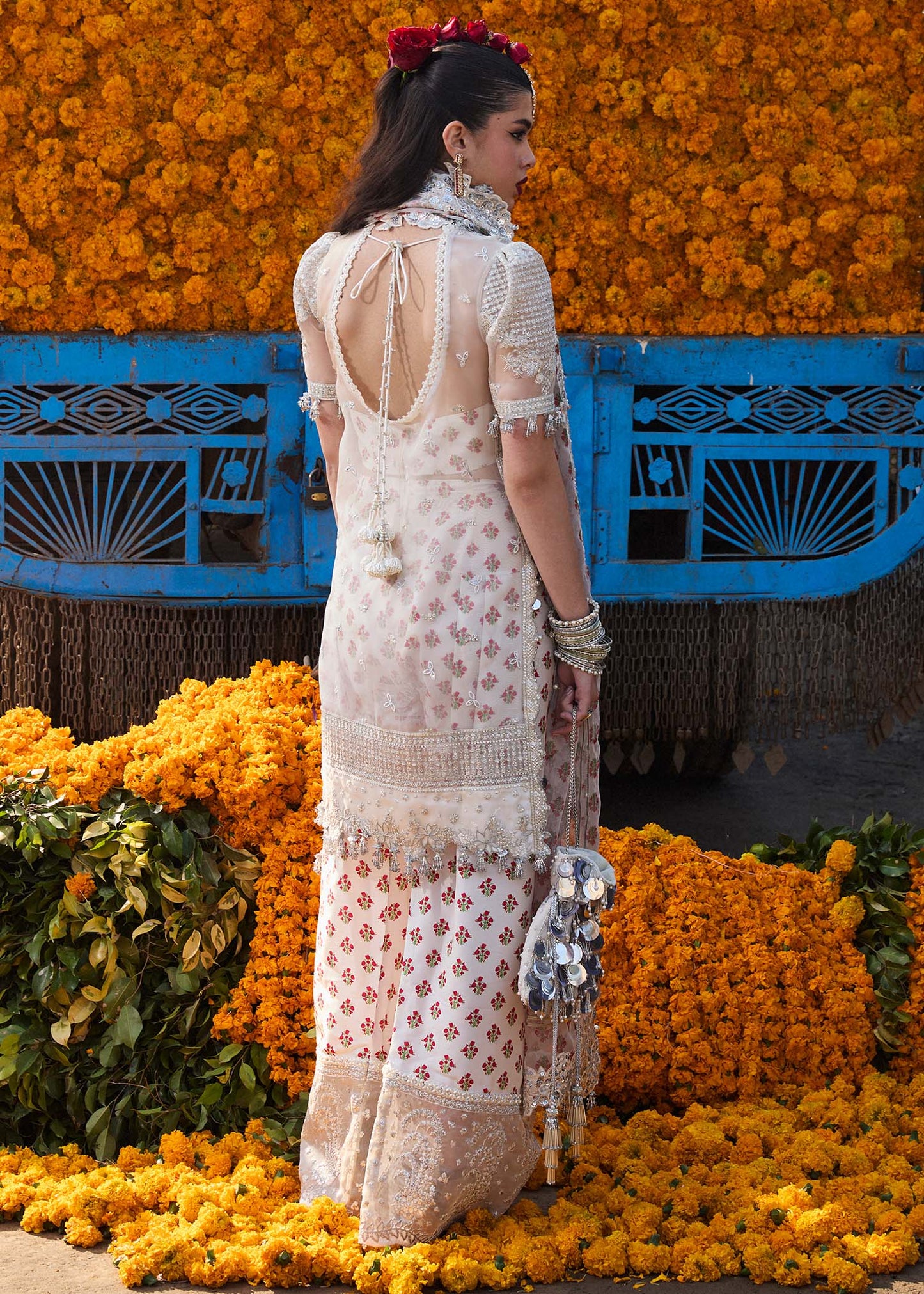 Hussain Rehar | Ivory Embroidered Organza Suit