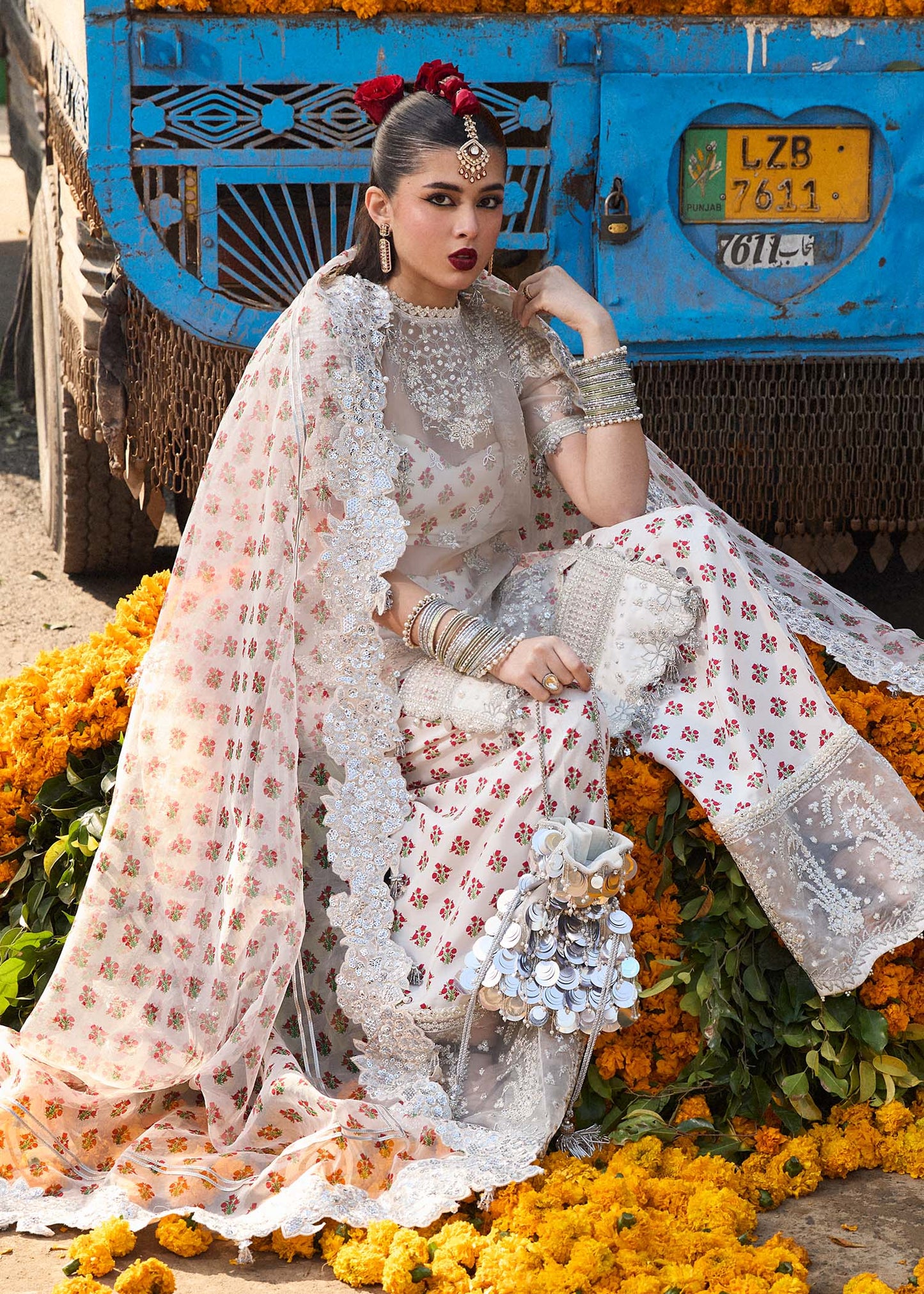 Hussain Rehar | Ivory Embroidered Organza Suit