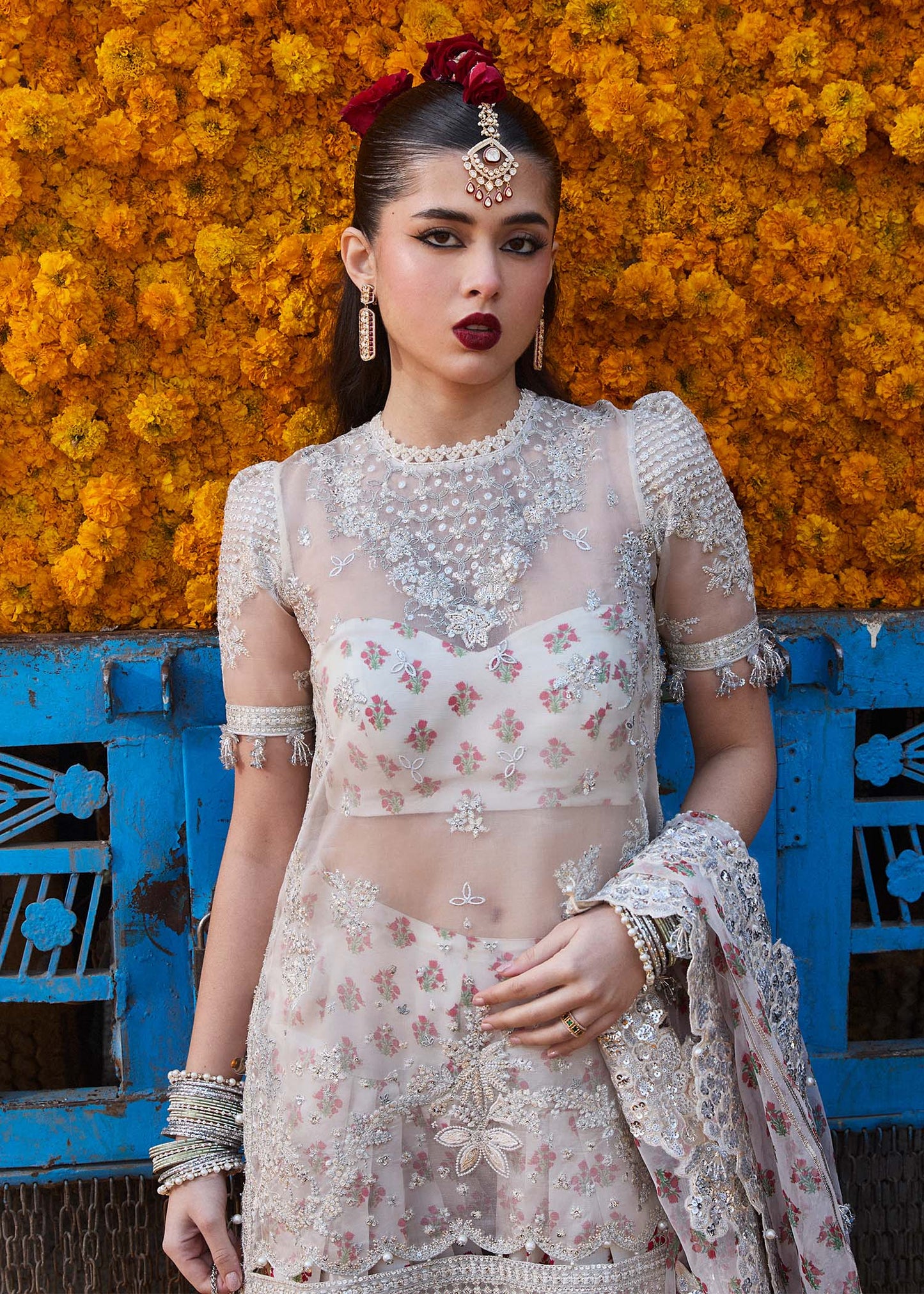 Hussain Rehar | Ivory Embroidered Organza Suit