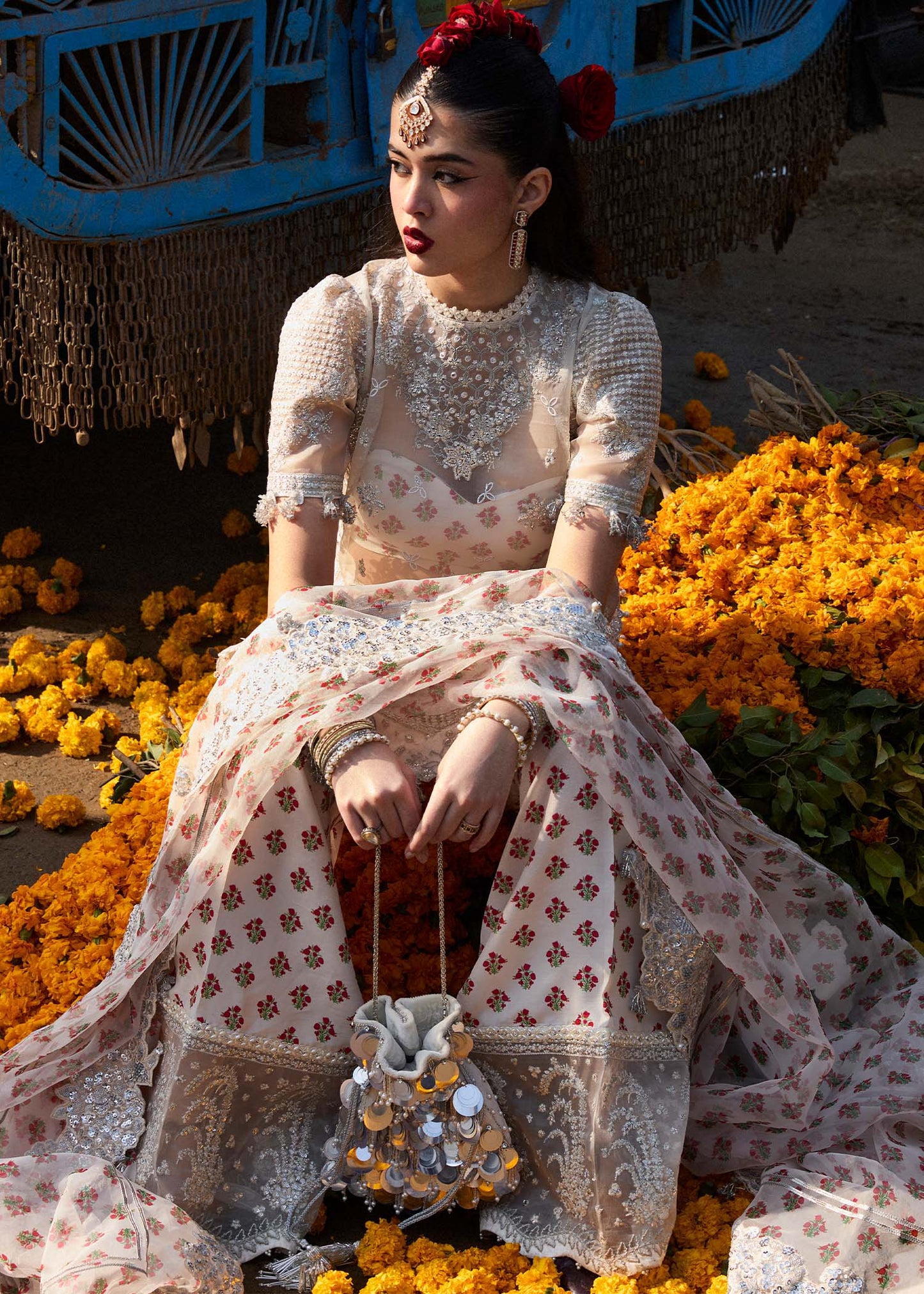 Hussain Rehar | Ivory Embroidered Organza Suit