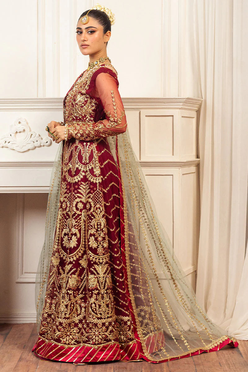 Mushq | Maroon Net Hand Embellished Pishwas Lehenga