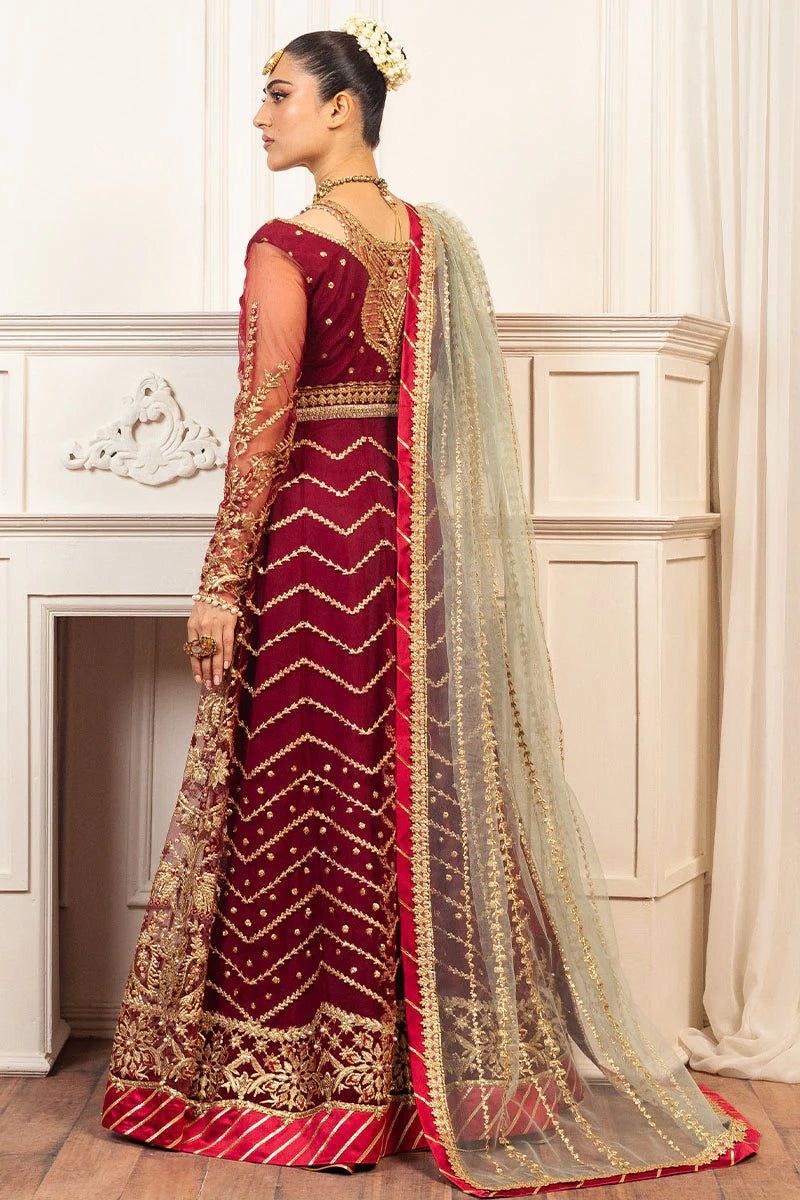 Mushq | Maroon Net Hand Embellished Pishwas Lehenga