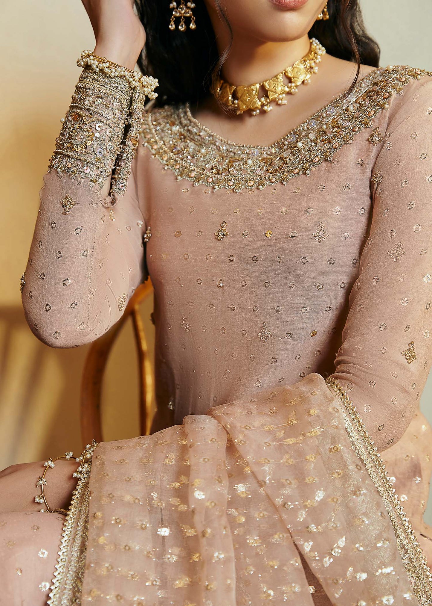Hala | Pink Embellished Jamawar Sharara
