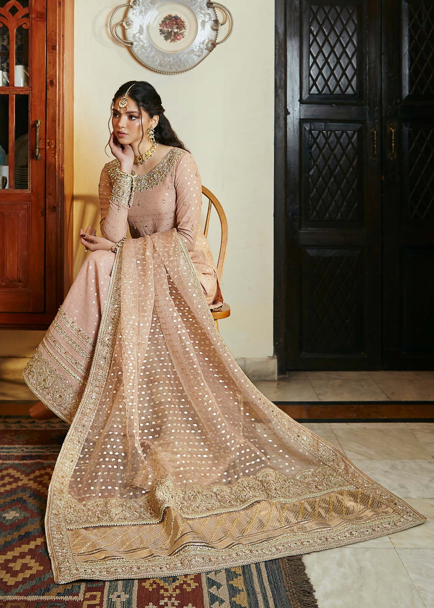 Hala | Pink Embellished Jamawar Sharara