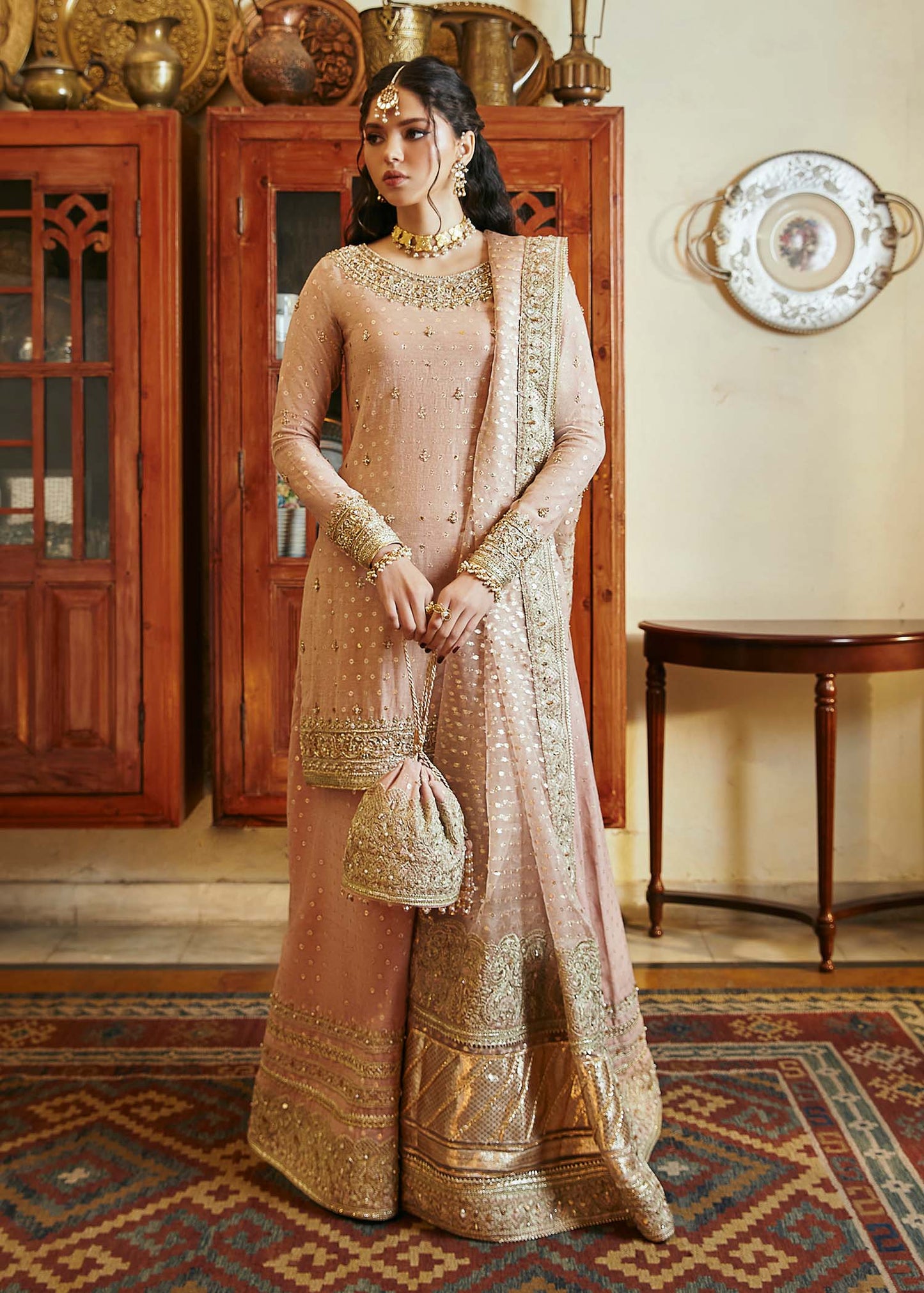 Hala | Pink Embellished Jamawar Sharara