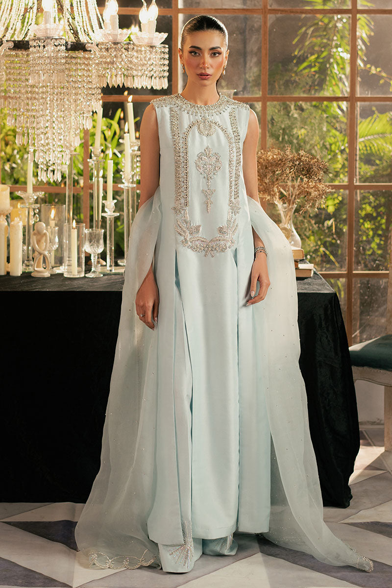 Icelis | Ice Blue Korean Silk Embellished Suit