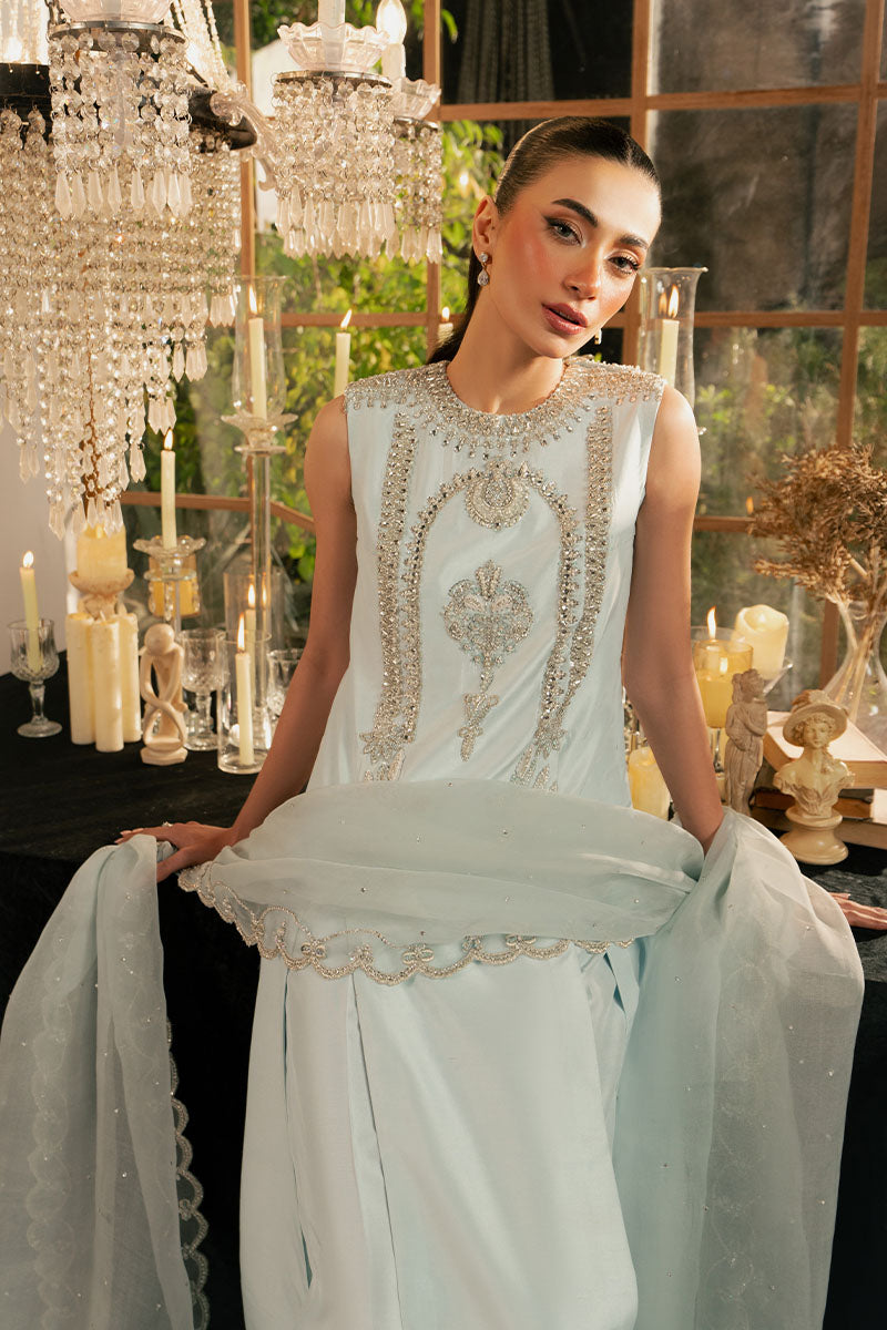 Icelis | Ice Blue Korean Silk Embellished Suit