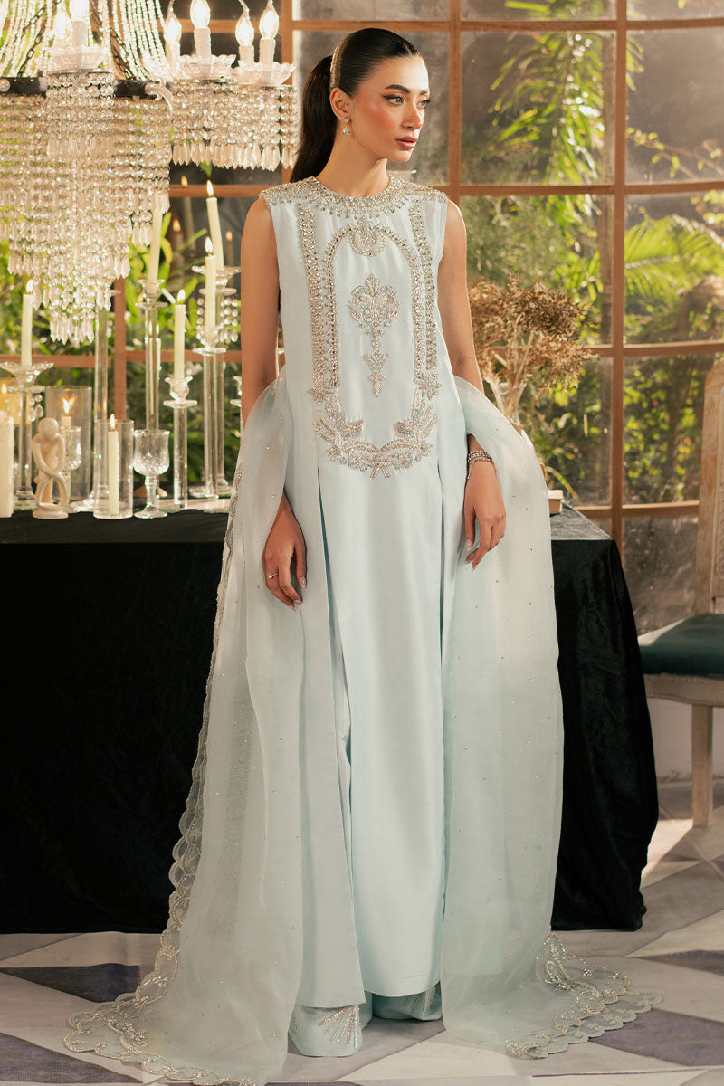 Icelis | Ice Blue Korean Silk Embellished Suit