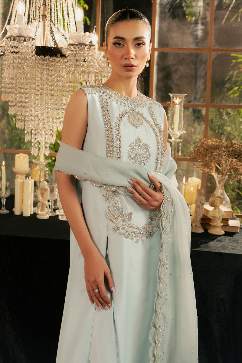 Icelis | Ice Blue Korean Silk Embellished Suit