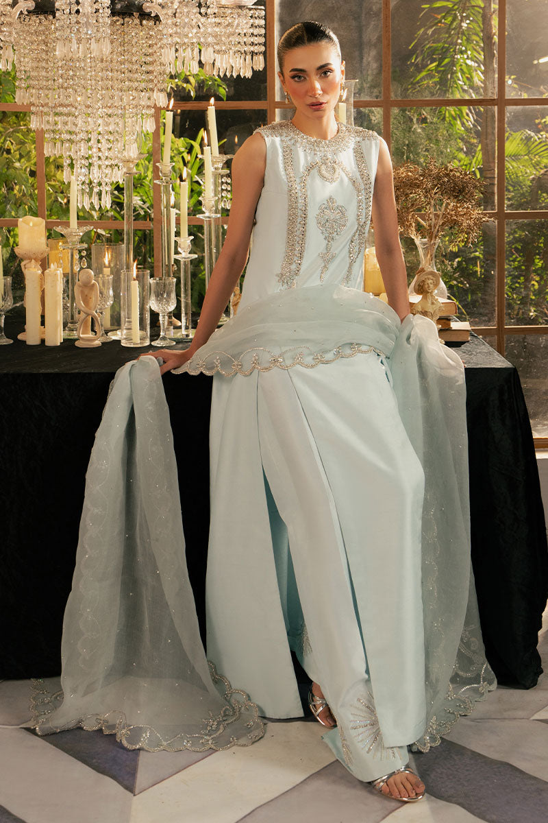 Icelis | Ice Blue Korean Silk Embellished Suit