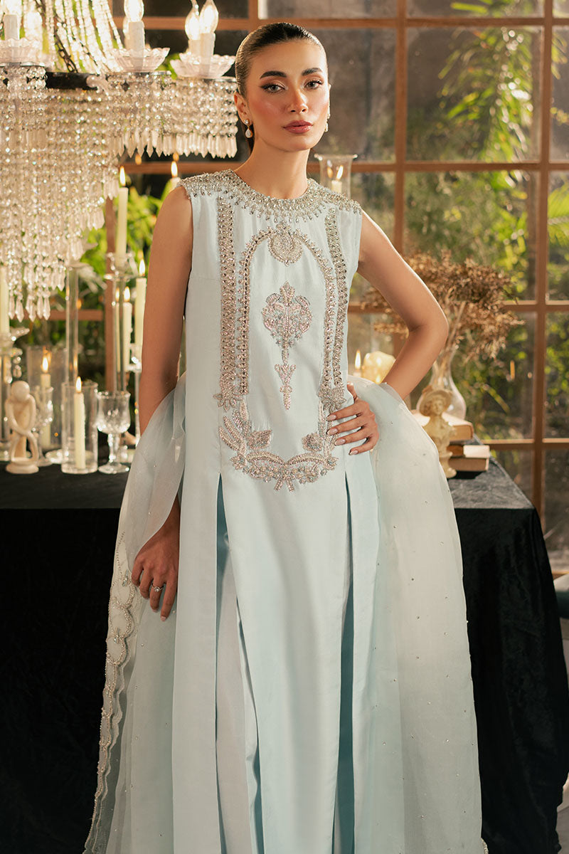 Icelis | Ice Blue Korean Silk Embellished Suit
