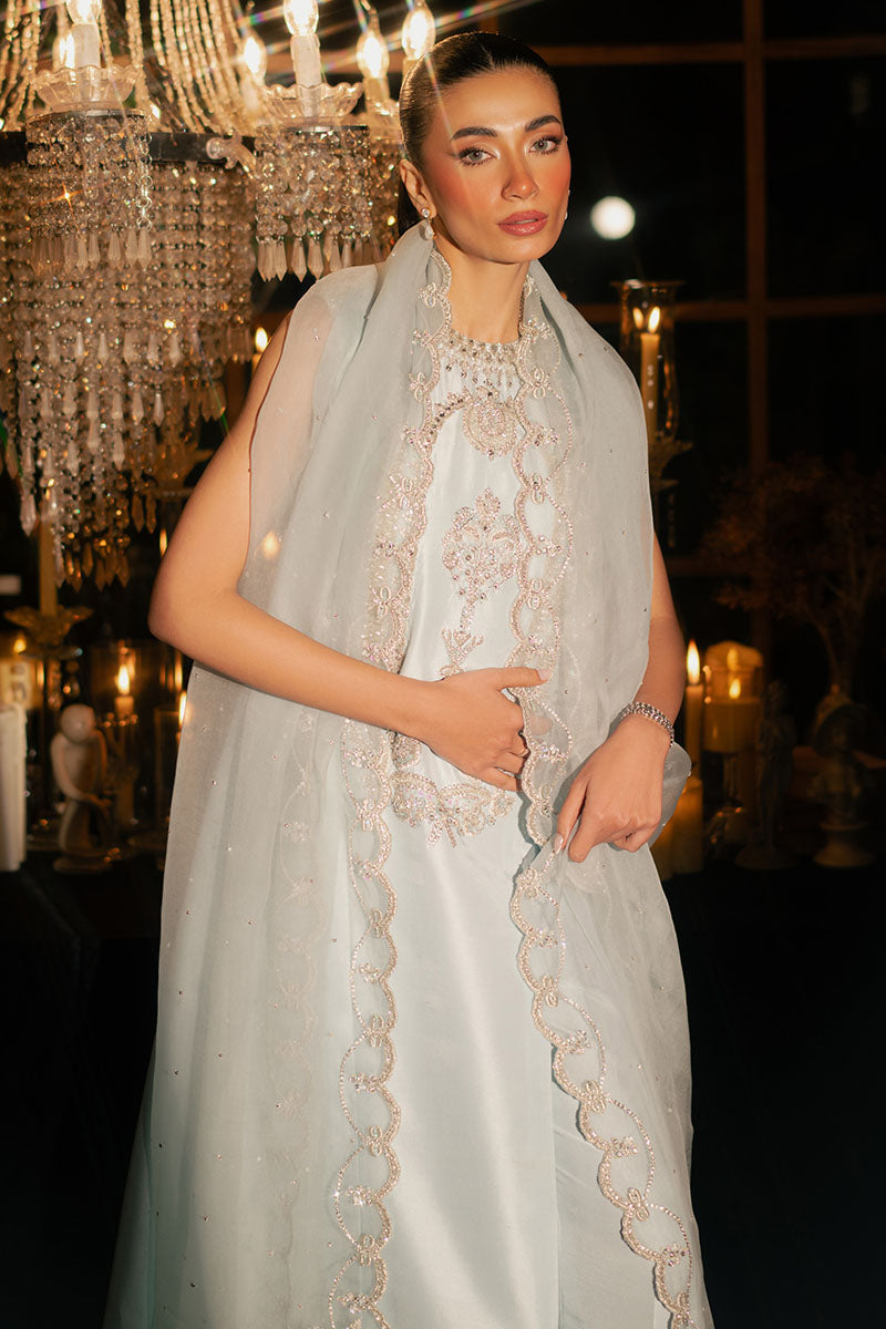 Icelis | Ice Blue Korean Silk Embellished Suit