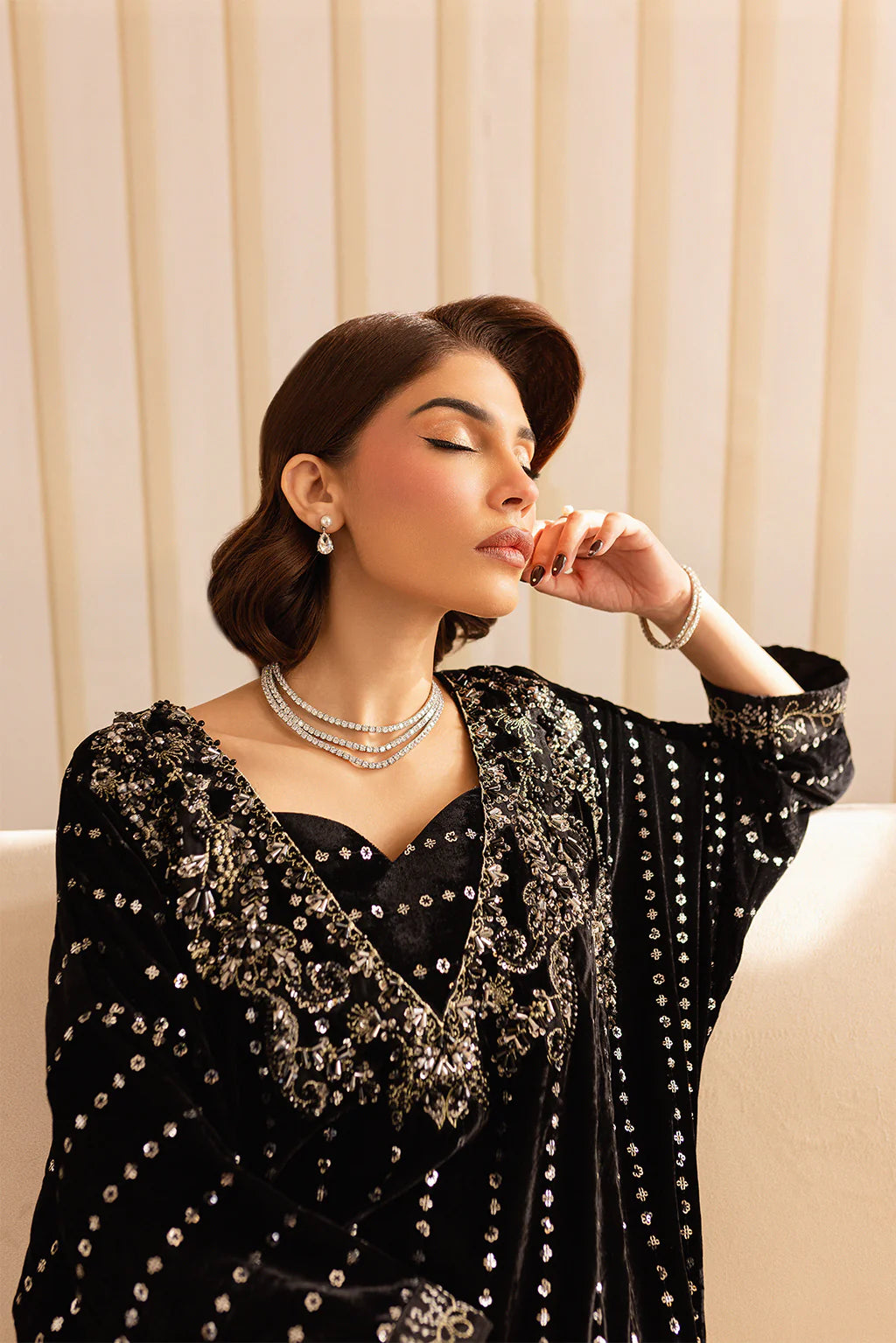 Kavi | Black Silk Embellished Kaftan