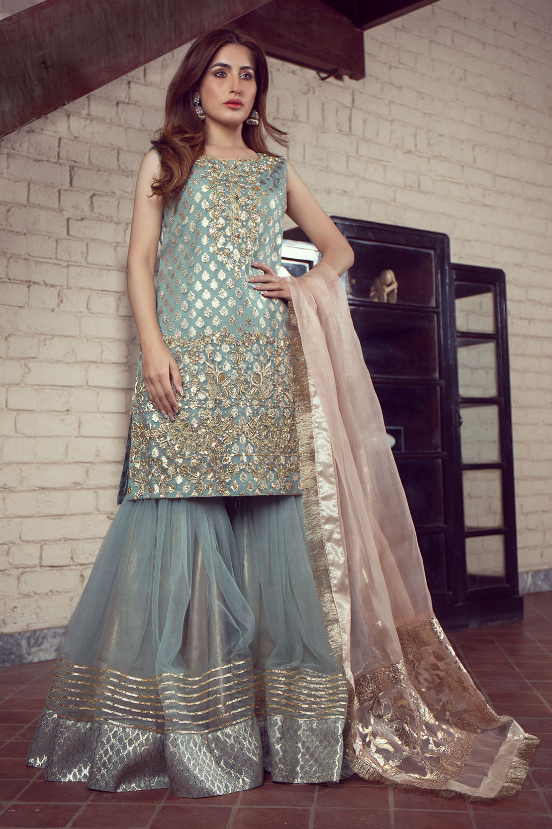 Laleh | Organza Embellished Zari Gharara
