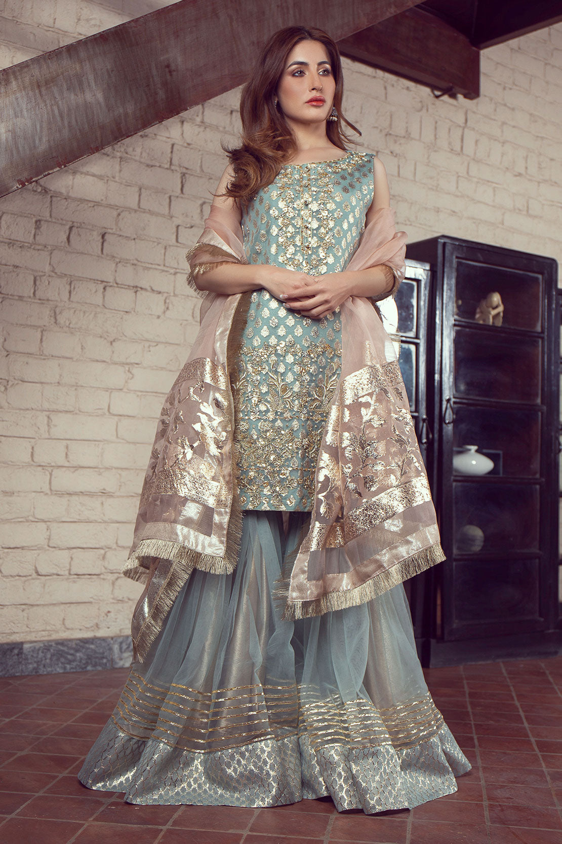 Laleh | Organza Embellished Zari Gharara