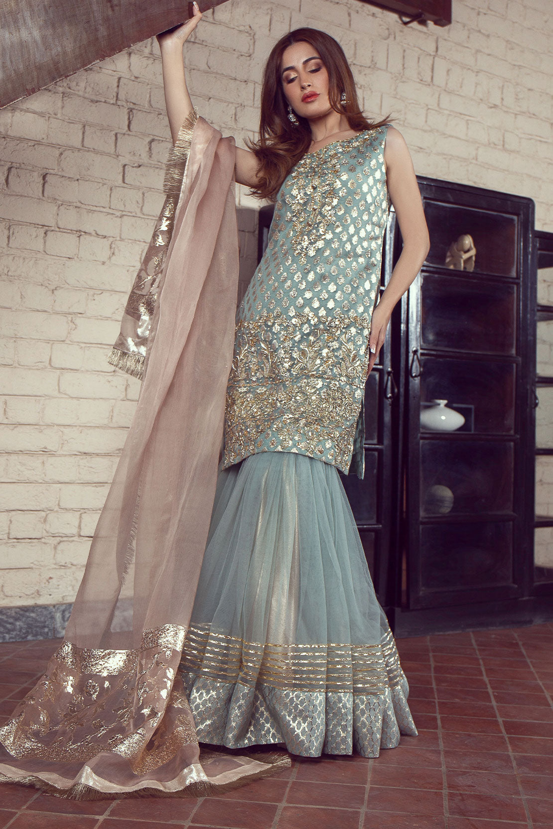 Laleh | Organza Embellished Zari Gharara