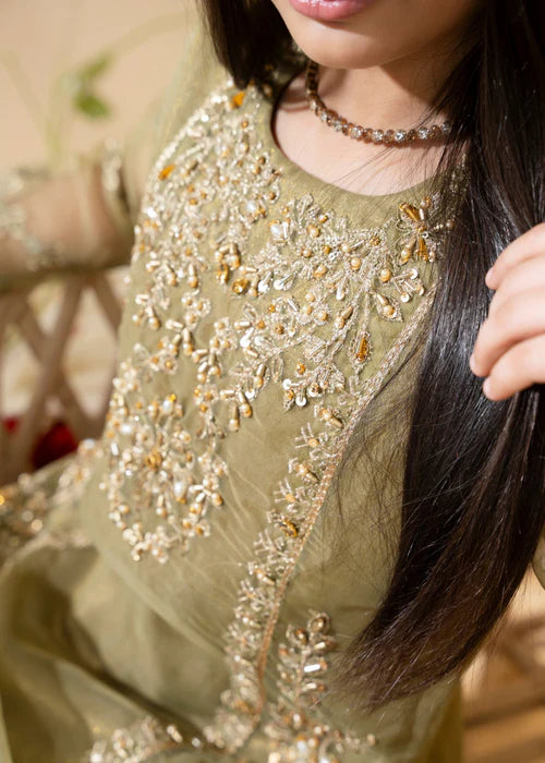 Aaliya | Girls Olive Organa Crush Lehenga