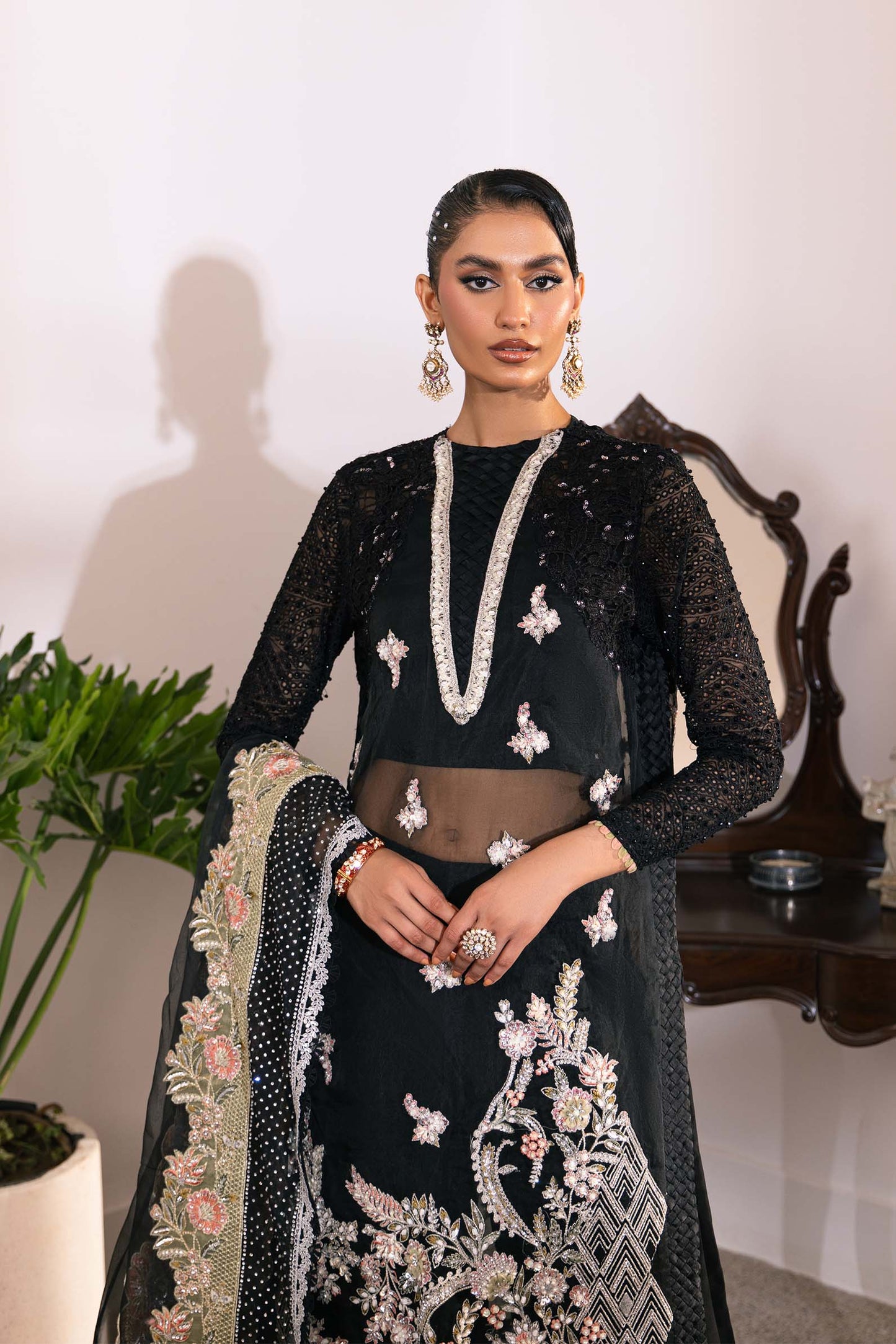Sitara | Maryam Hussain Black Net Embroidered Hand Embellished Suit