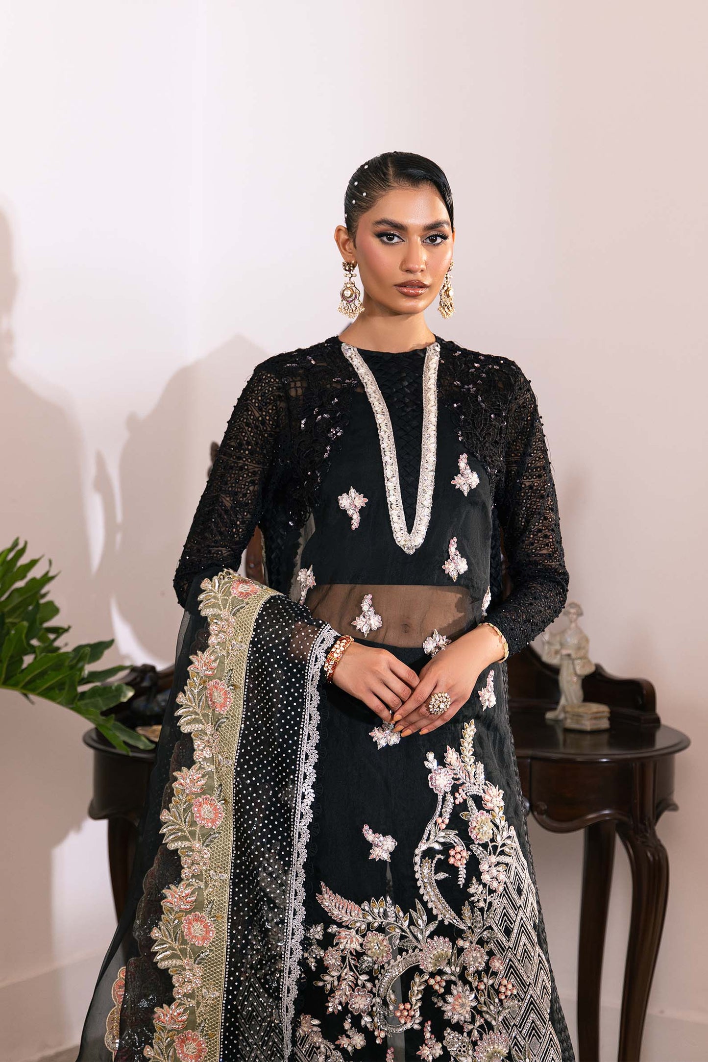 Sitara | Maryam Hussain Black Net Embroidered Hand Embellished Suit