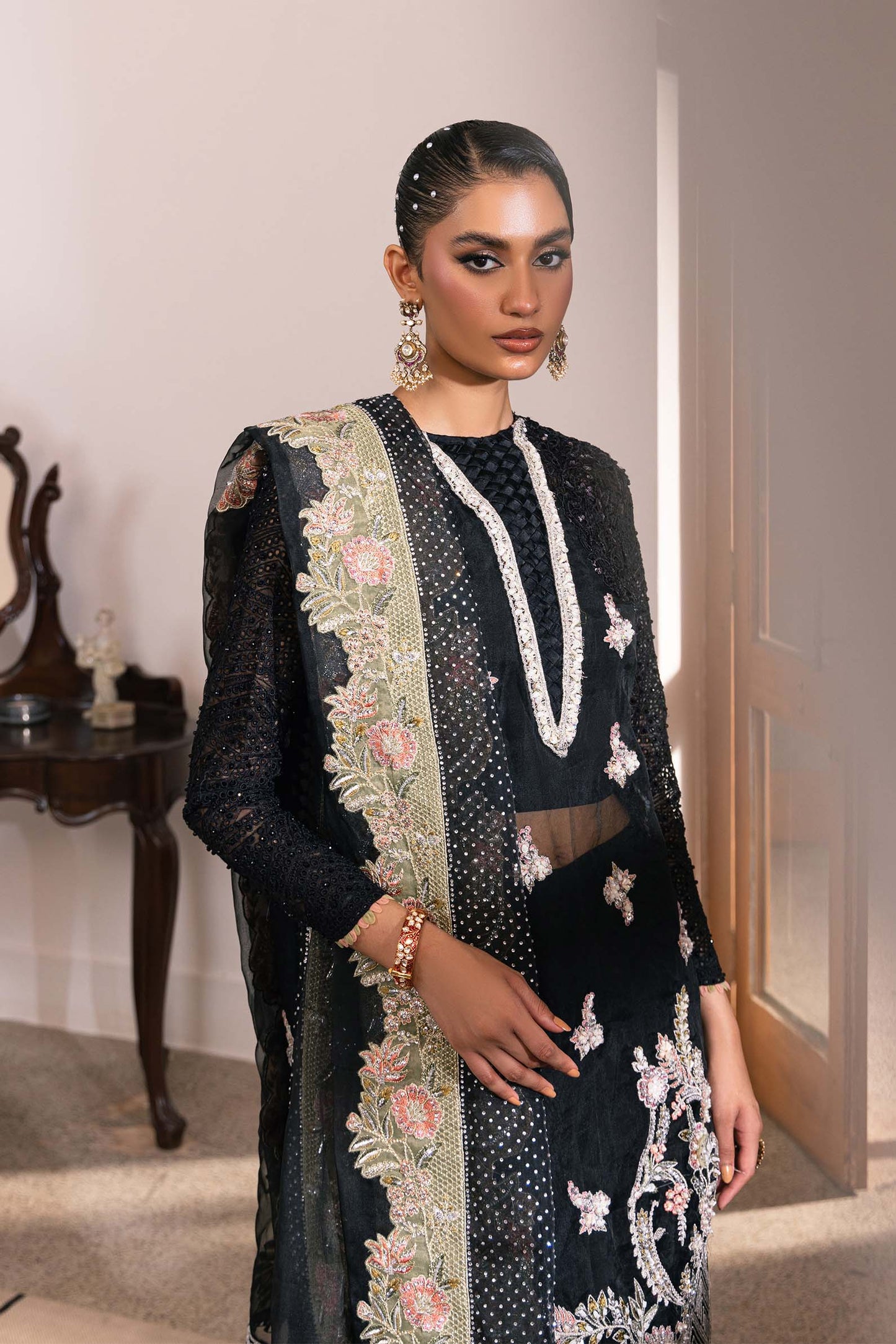 Sitara | Maryam Hussain Black Net Embroidered Hand Embellished Suit