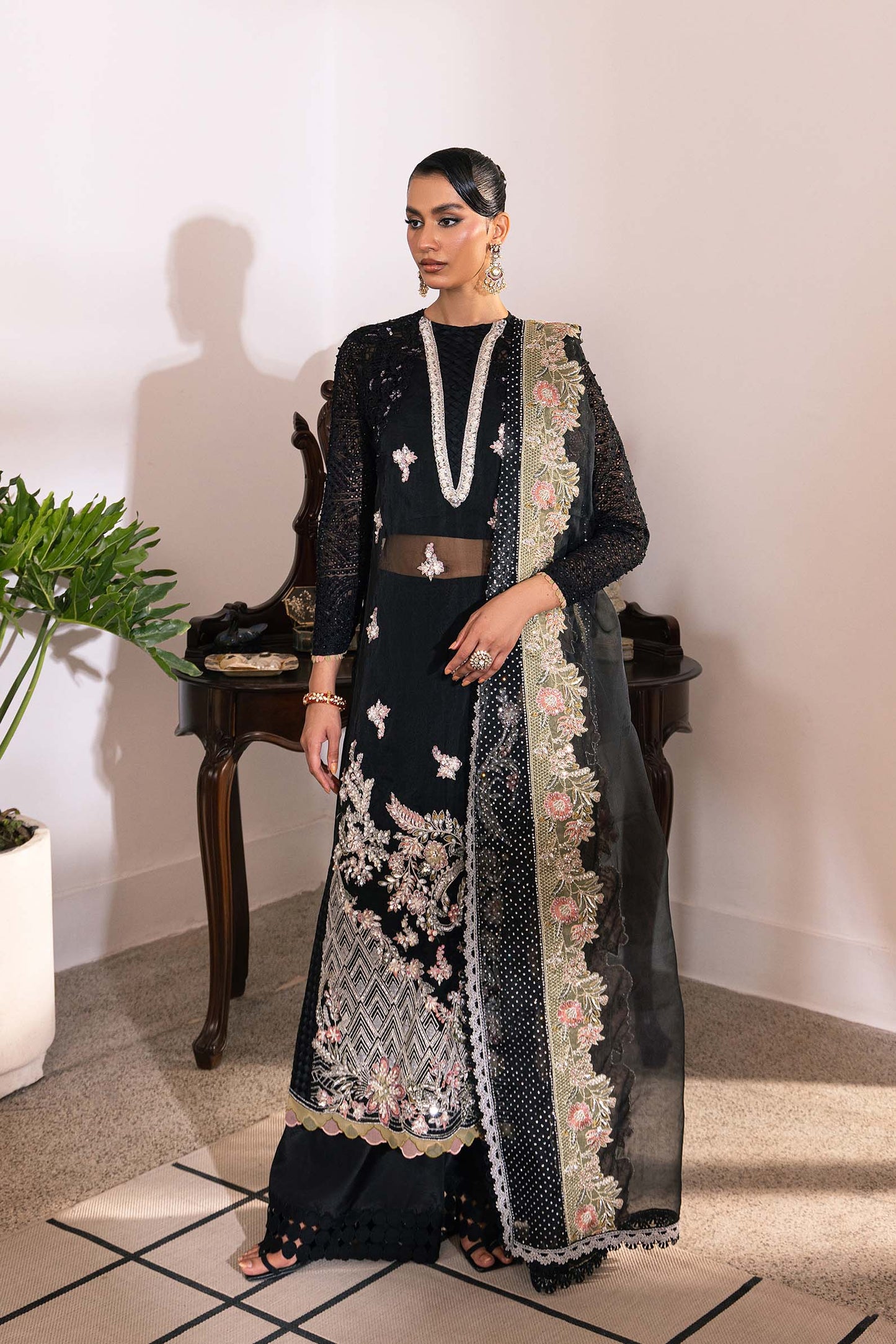 Sitara | Maryam Hussain Black Net Embroidered Hand Embellished Suit